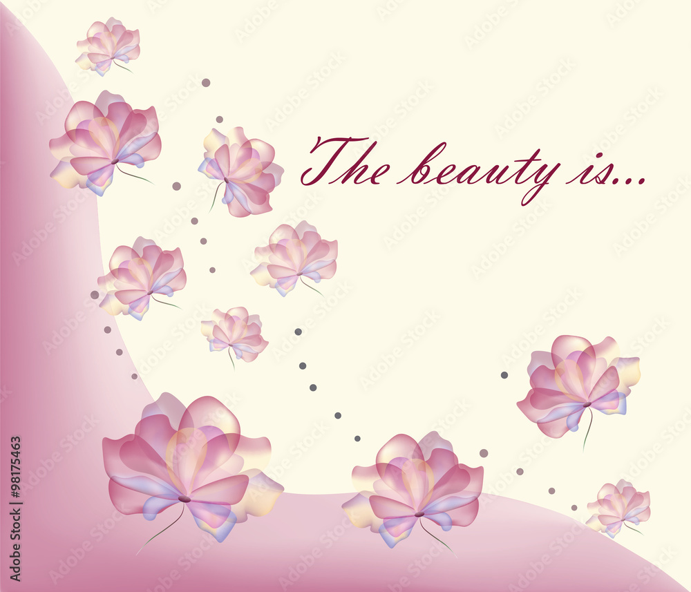 Flawless flowers love. Stylized, transparent and multicolored pastel flowers background. Vector