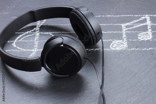 Music notes with  headphones  photo