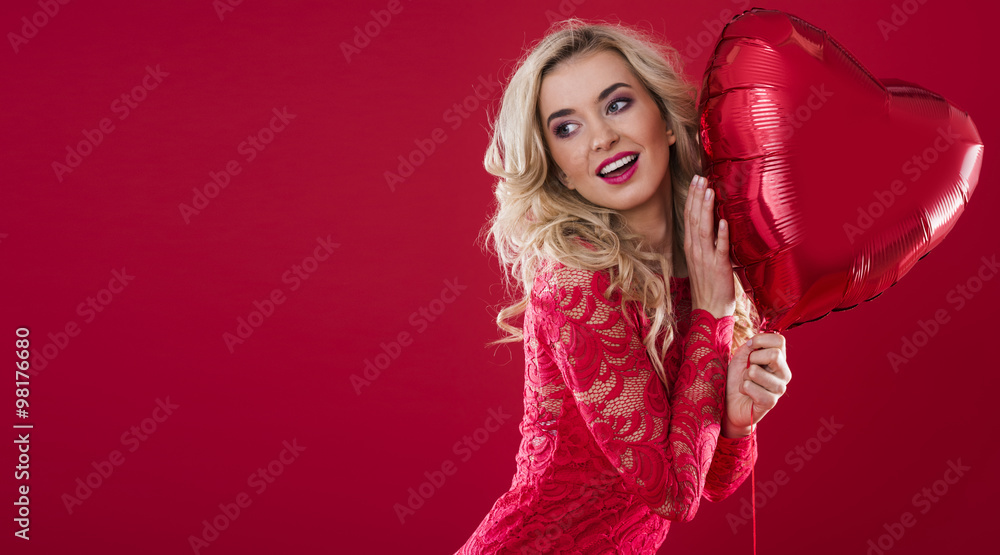 Attractive blonde and red heartshape balloon