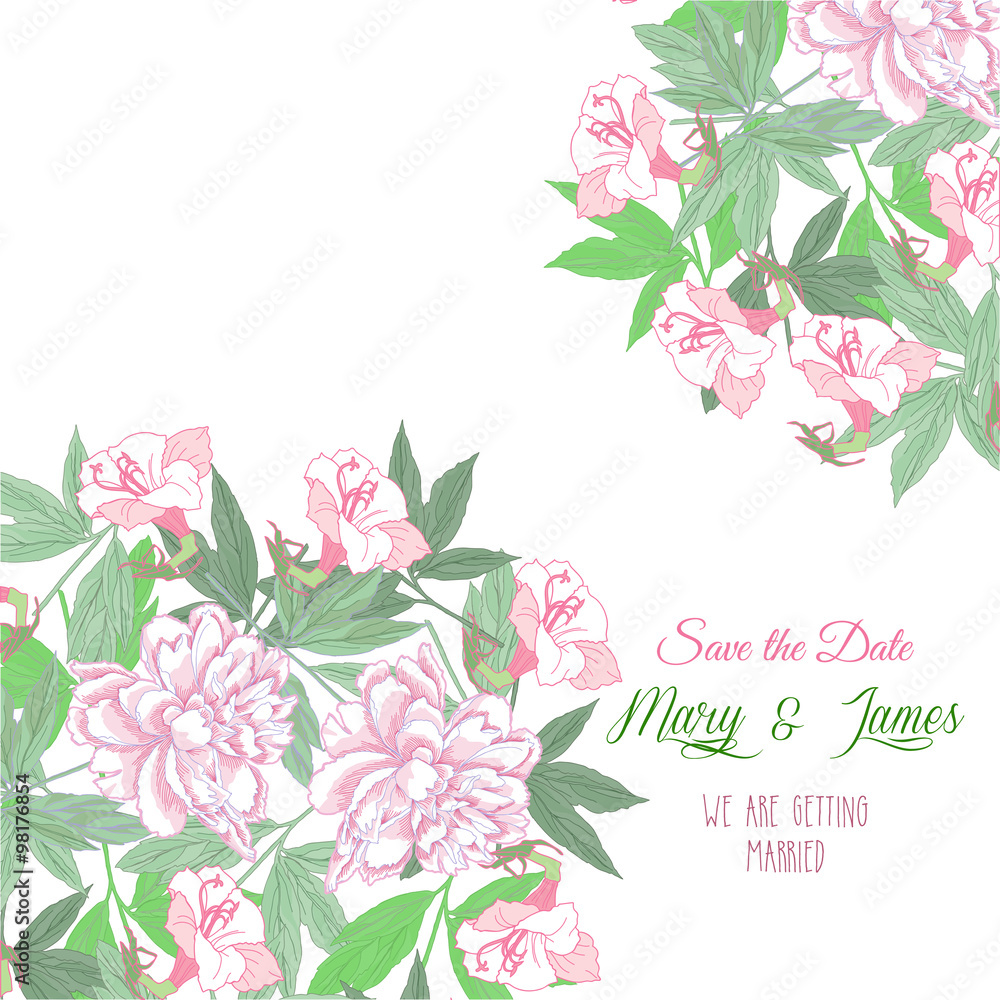 Background with pink flowers  and pink peonies