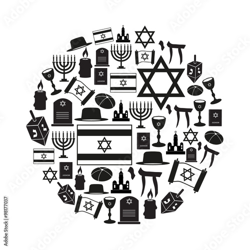 judaism religion symbols vector set of icons in circle eps10