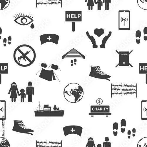various simple refugees theme icons seamless pattern eps10