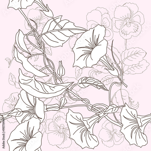 Wallpaper Mural Seamless pattern with pansies and bindweed Torontodigital.ca