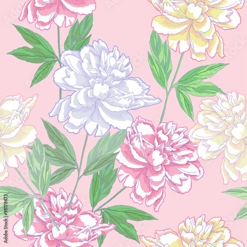  Pink seamless pattern  with peonies