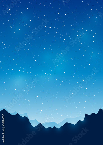 Mountains on starry sky background
