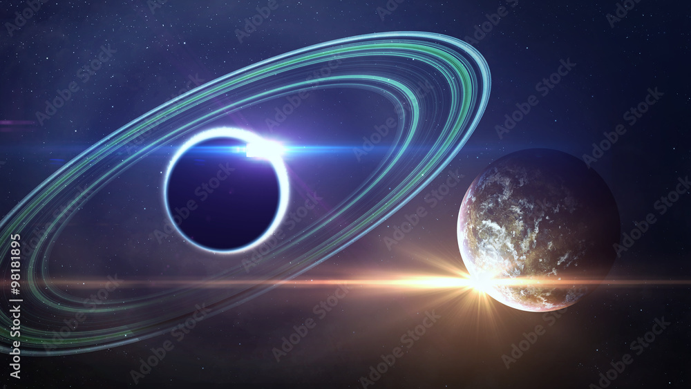 Fototapeta premium Abstract scientific background - full eclipse, black hole. Elements of this image furnished by NASA