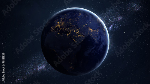 High Resolution Planet Earth view. The World Globe from Space in a star field showing the terrain and clouds. Elements of this image are furnished by NASA © Vadimsadovski