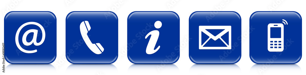 Contact Us – Set of blue buttons with reflection Contact Us – Set of blue buttons with reflection