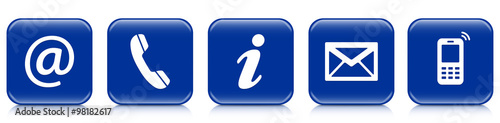 Contact Us – Set of blue buttons with reflection