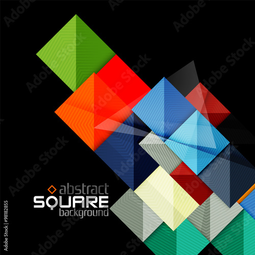 Glossy color squares on black. Geometric abstract background