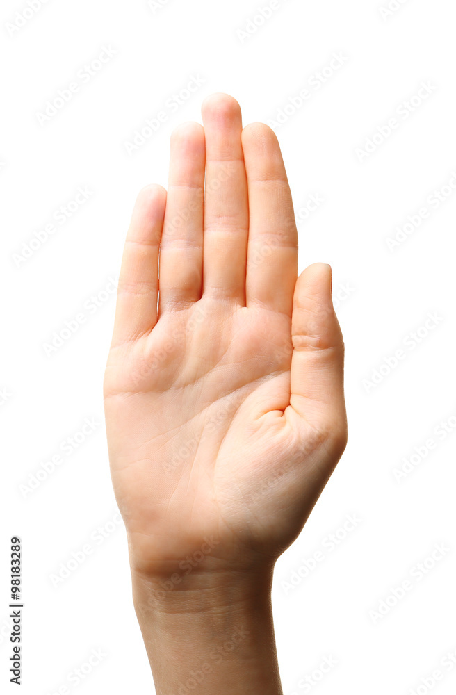 Woman hand making sign isolated on white background Woman hand making sign isolated on white background