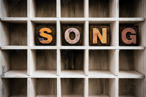 фотографія Song Concept Wooden Letterpress Type in Drawer