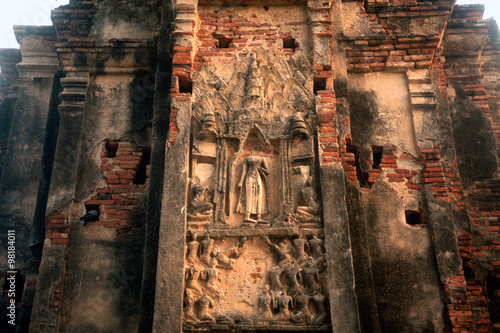 Thai art sculture at Pagoda in Wat Chaiwatthanaram,Ayutthaya Historical Park.