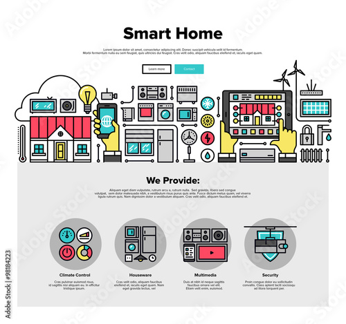 Smart home flat line web graphics