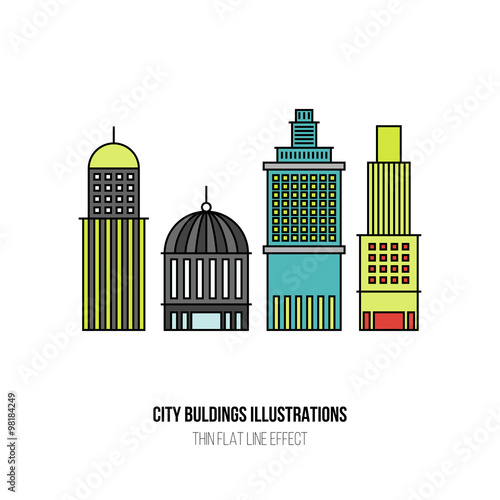 Illustrations set - Simple City Buldings icons in thin flat line