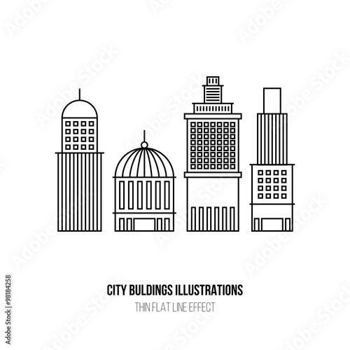 Illustrations set - Simple City Buldings icons in thin flat line