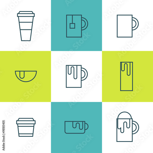 Hot Beverages Thin Flat Line Icons