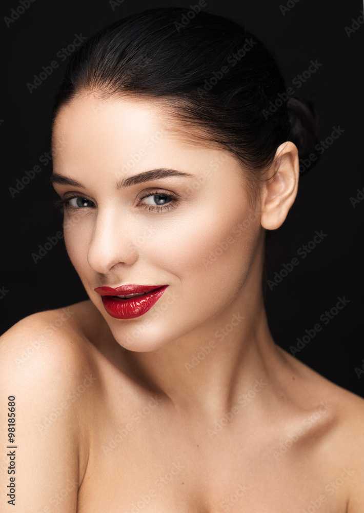 Portrait of Beautiful Young Woman with red lips. Portrait of Beautiful Young Woman with red lips.