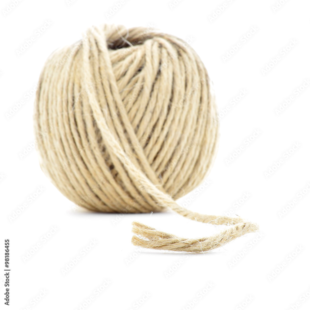 Cord skein, jute roll, natural ball isolated on white background Cord skein, jute roll, natural ball isolated on white background