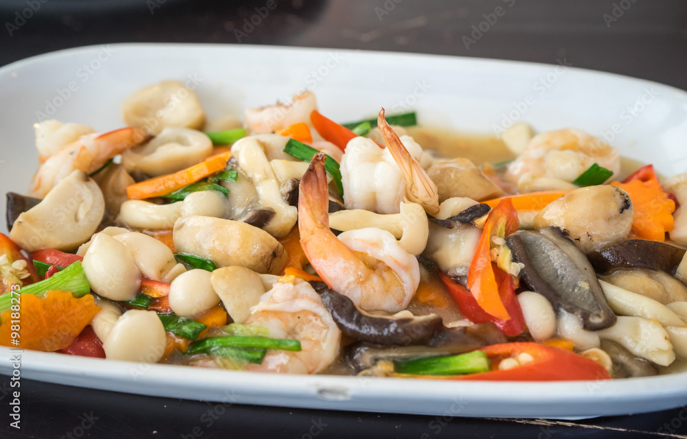 shrimp fried with various mushroom shrimp fried with various mushroom