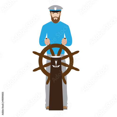 vector sailor. illustration of seaman captain with rudder