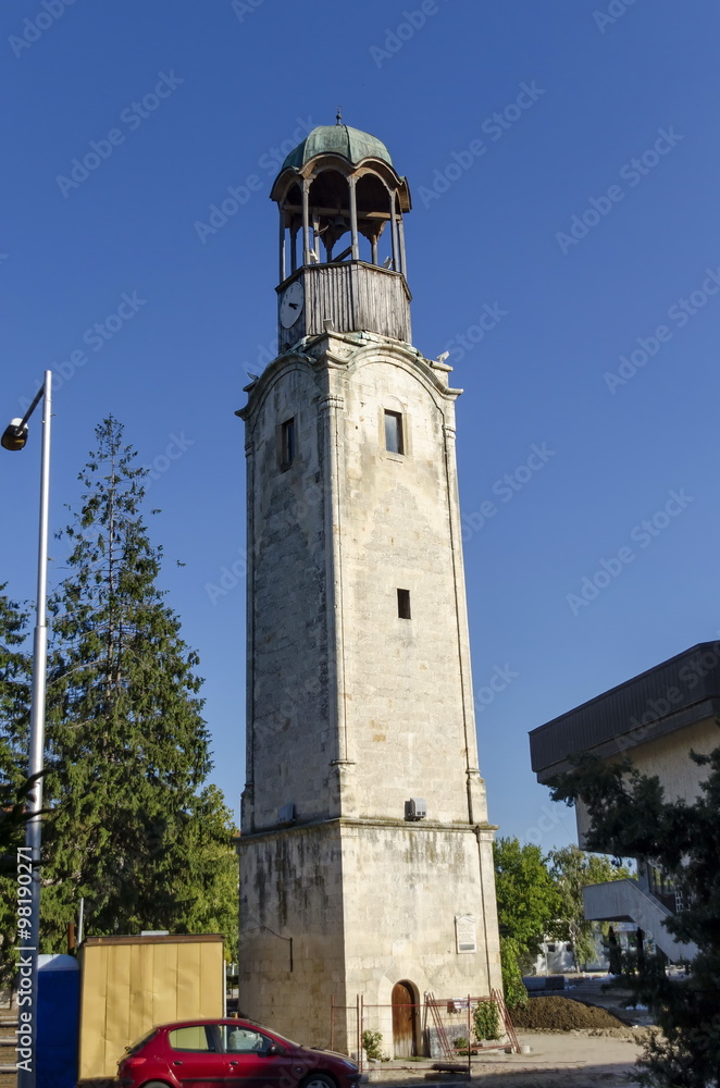 Very old clock tower in Razgrad town, Bulgaria 