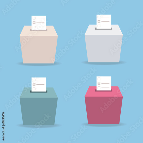 ballot box vote 4 color, flat design, vector