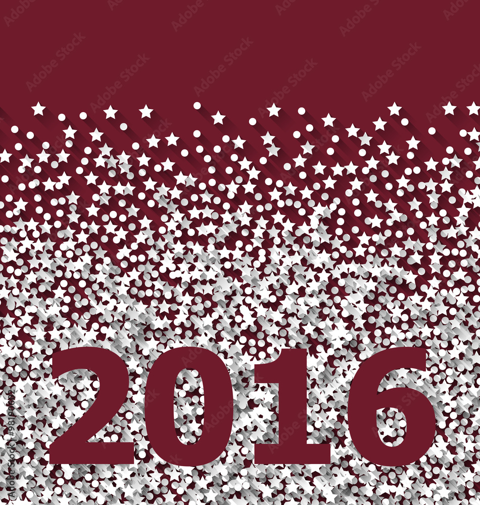 Lettering 2016 on red backdrop white hoarfrost particles Lettering 2016 on red backdrop white hoarfrost particles