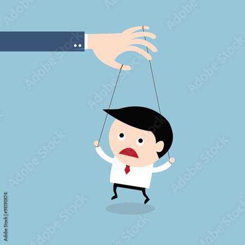 businessman marionette on ropes controlled, vector EPS10.