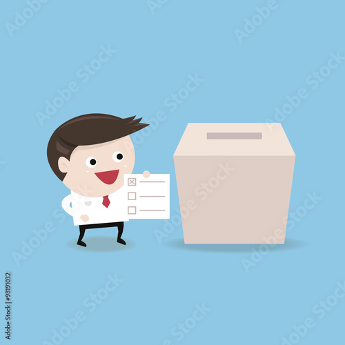Businessman vote at ballot box, Vector illustration, flat design
