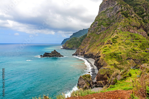 Mountains and ocean, northern coast near Boaventura, Madeira © aldorado