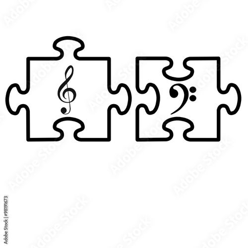 Puzzleteile mit Notenschlüssel und Bassschlüssel