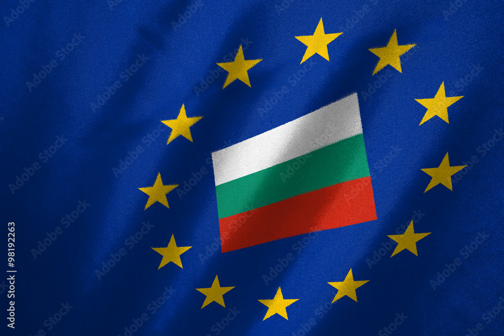 bulgaria flag in EU flag on fabric bulgaria flag in EU flag on fabric