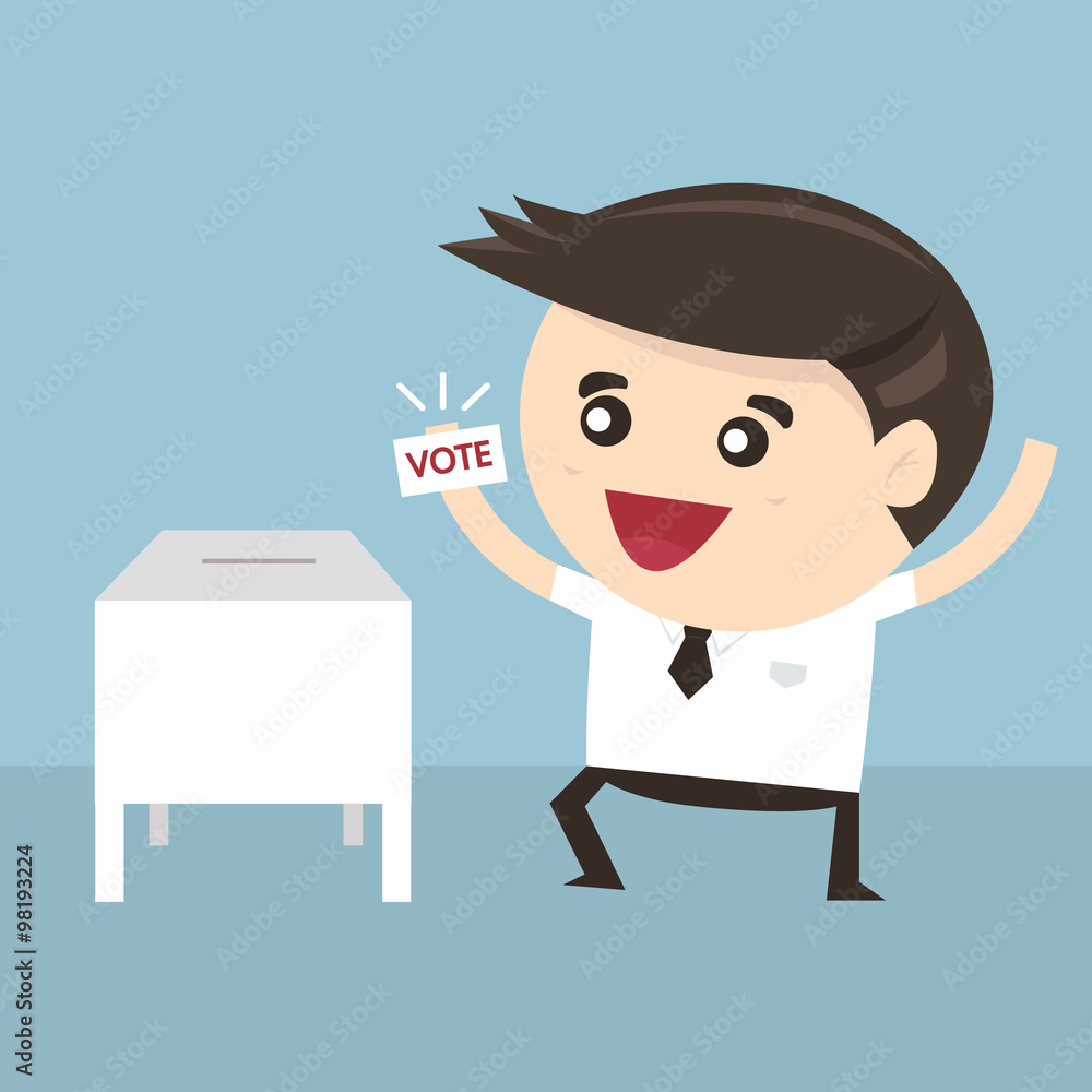 Businessman vote at ballot box, Vector illustration, flat design