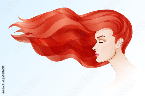 Female head with long red hair
