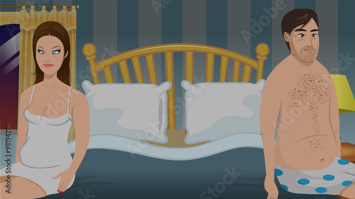 cartoon vector illustration of a couple bedroom sexless photo