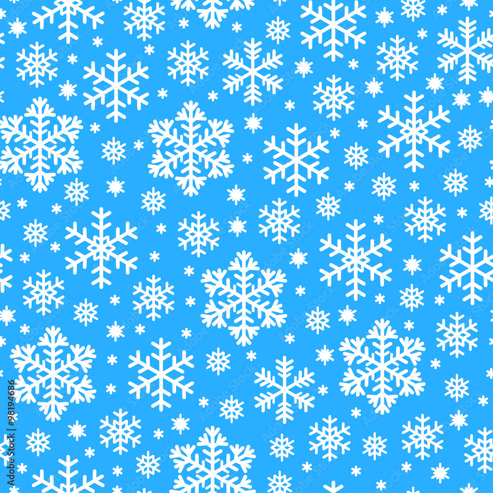 Pattern seamless of white snowflakes on blue background