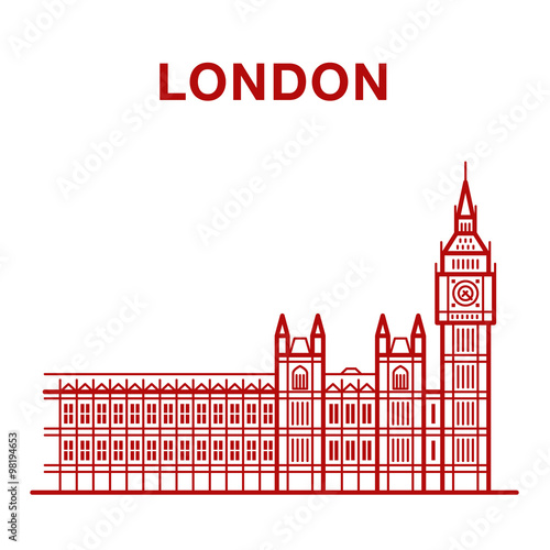 Vector Illustration of Big Ben and Parliament, Line art. Famous Britain Landmark 