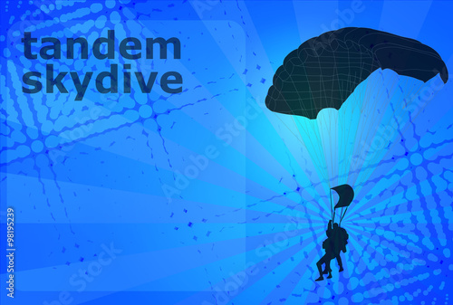 skydiving tandem silhouette on the abstract background - vector