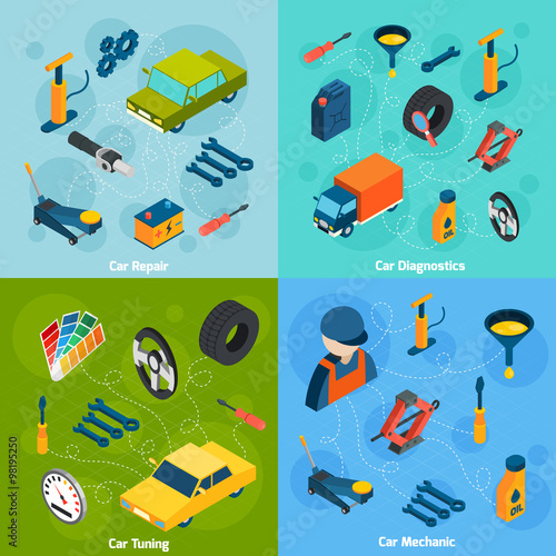 Car Repair And Tuning Isometric Icons
