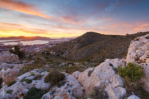 View of Piraeus harbour in Athens from the foothills of Aegaleo mountains © milangonda