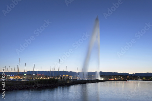 The spouting Geneva fountain at twilight