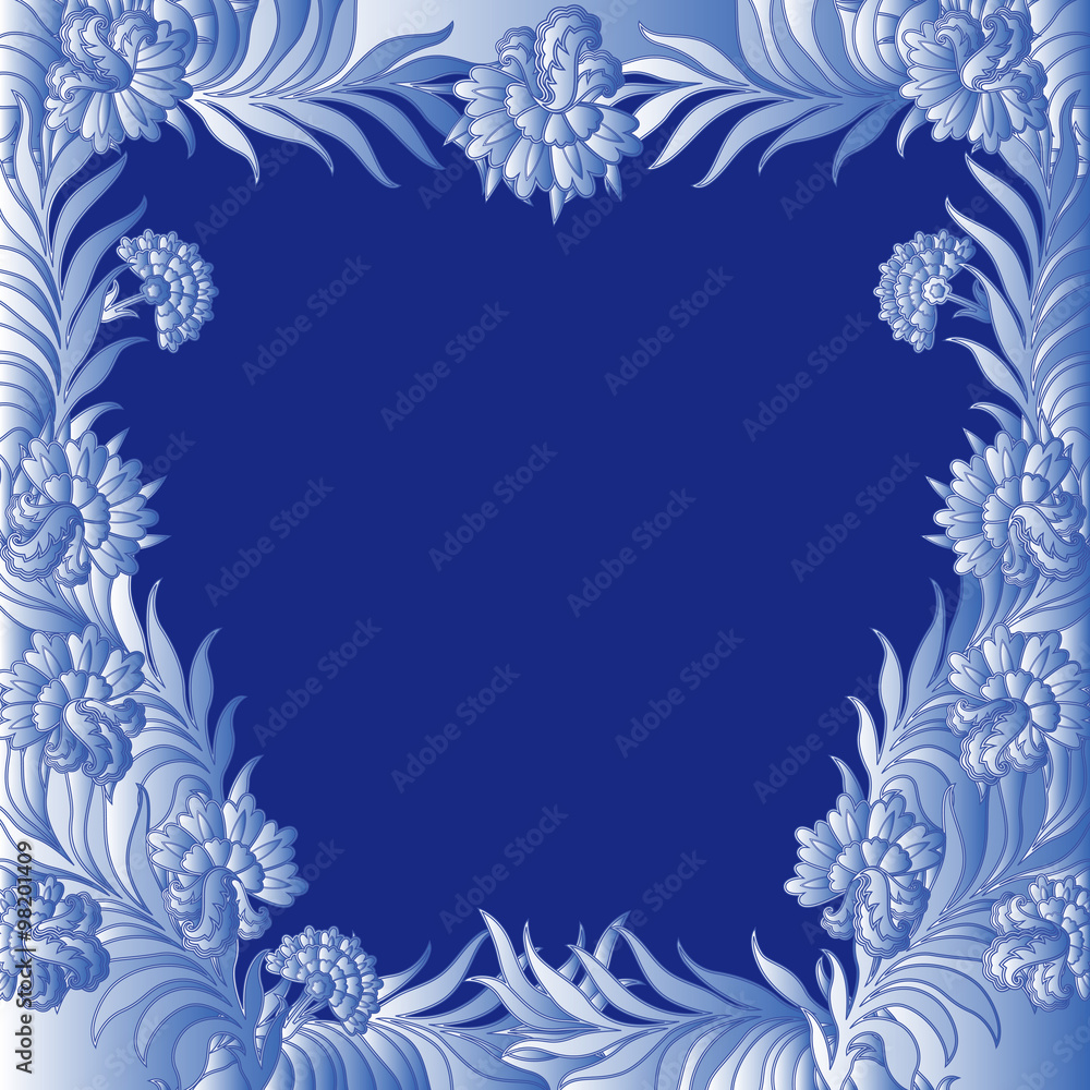 Pattern with a frame of frozen flowers Pattern with a frame of frozen flowers