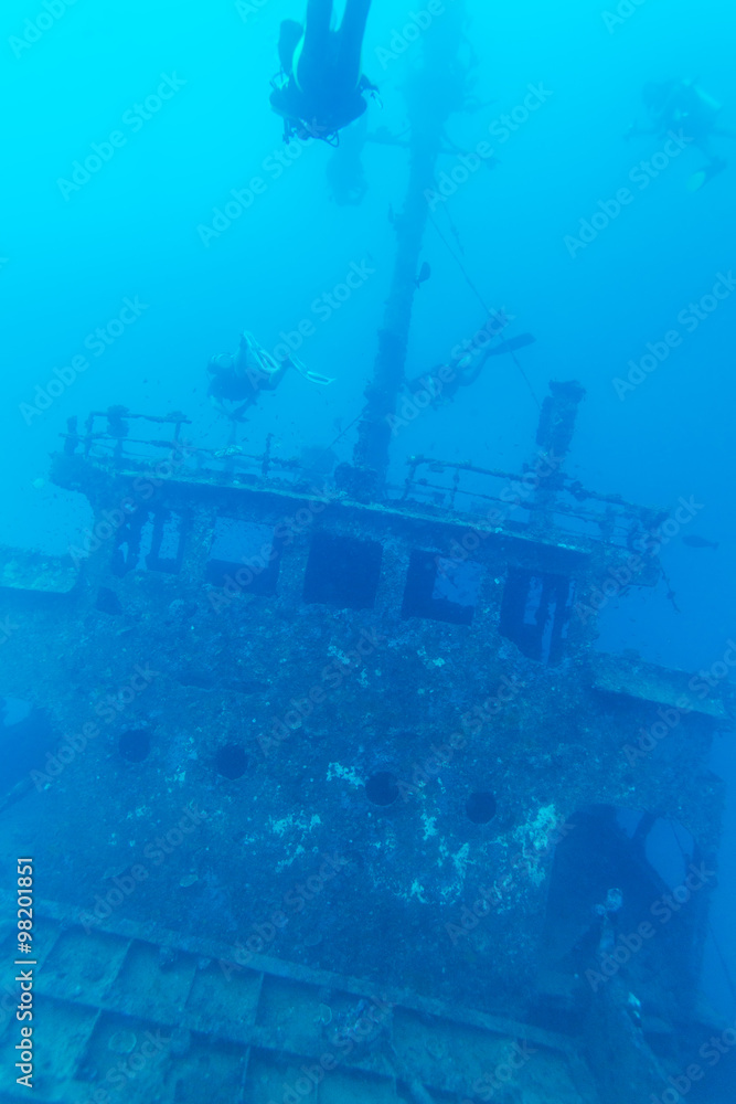 Shipwreck and Scuba Diver, Maldives Shipwreck and Scuba Diver, Maldives