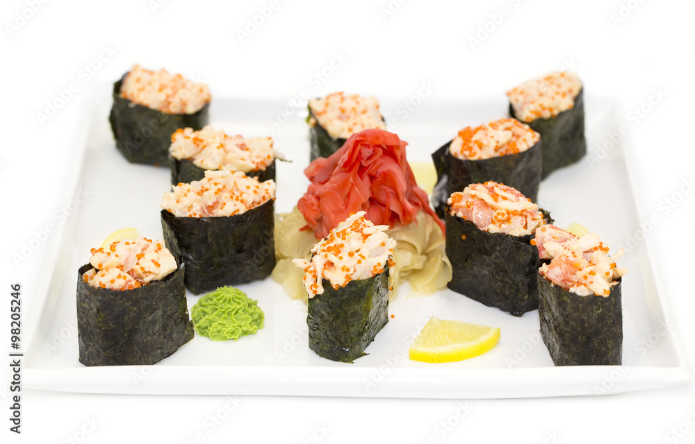 delicious seafood sushi at a Japanese restaurant delicious seafood sushi at a Japanese restaurant