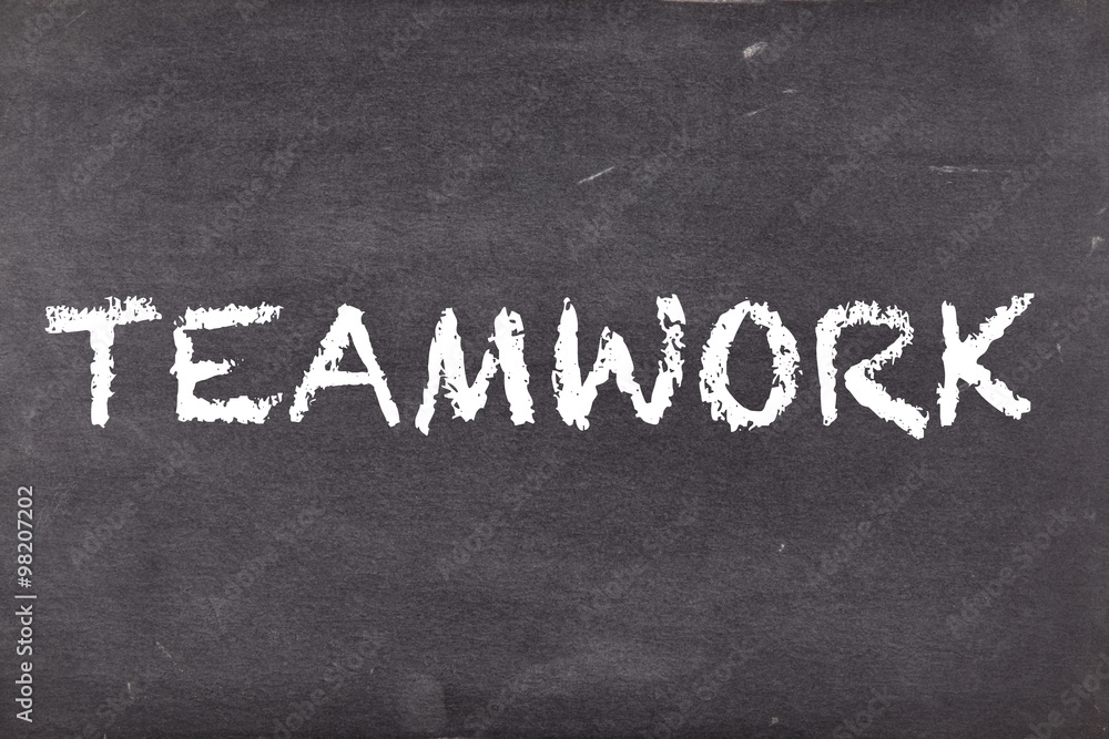 Fototapeta premium Teamwork, concept on school blackboard or chalkboard