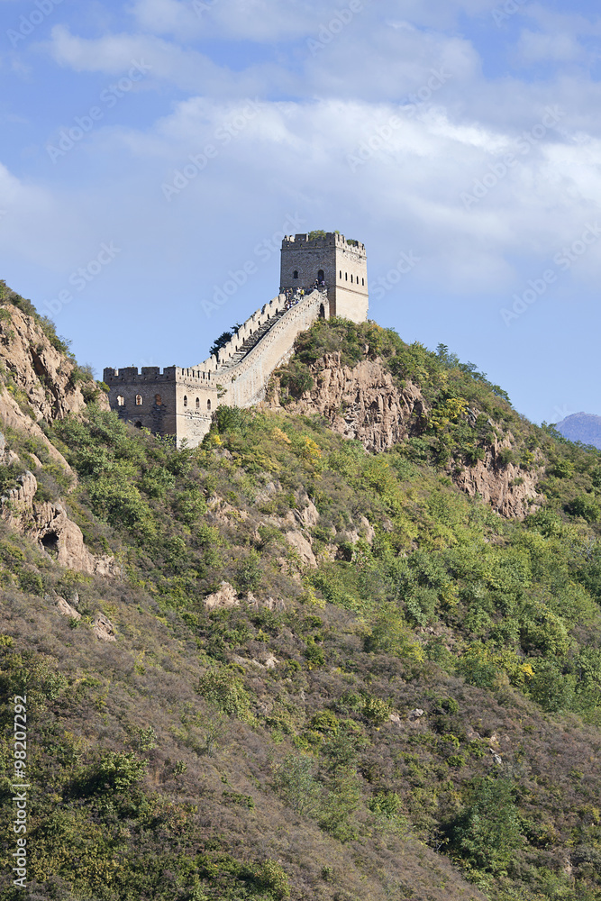 Majestic Great Wall in mountains of Jinshanling, Beijing, China