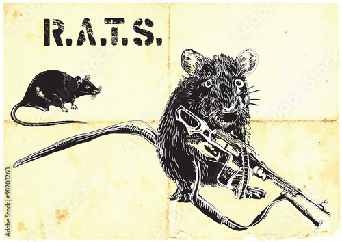 rats, rat with gun - freehand drawing, vector