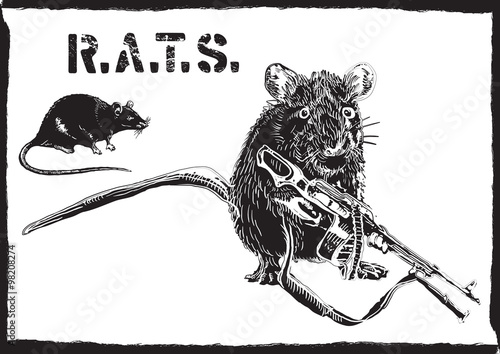 rats, rat with gun - freehand drawing, vector