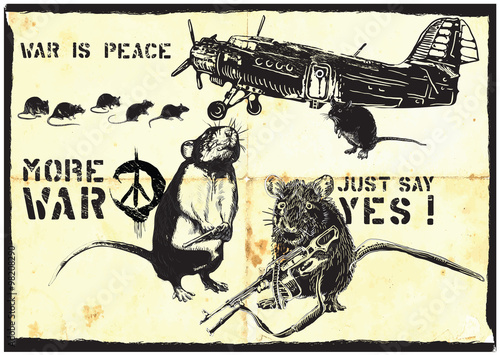 rats, soldiers, war - freehand drawing, vector
